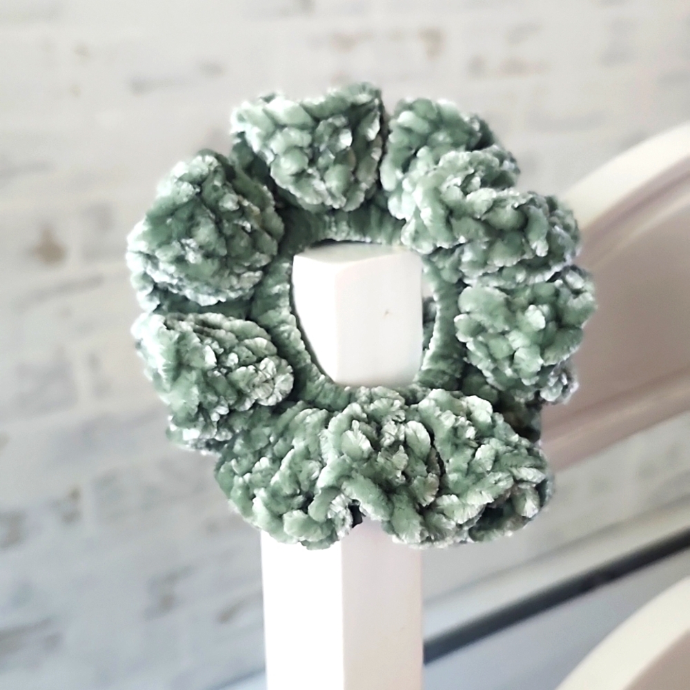 3/$15! Handmade Crochet Sage Green Velvet Yarn Scrunchie